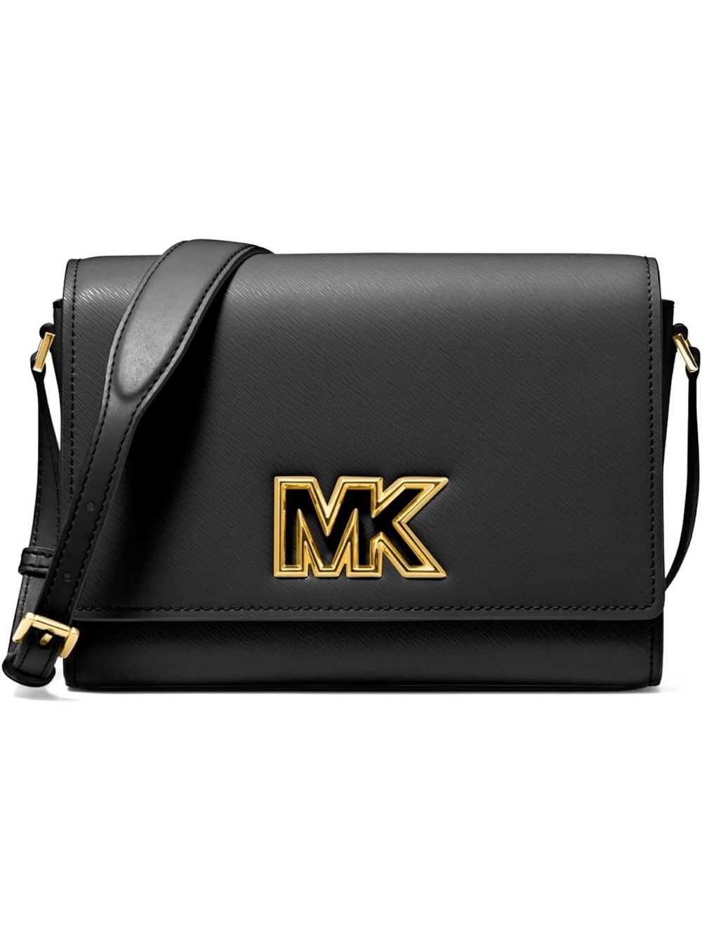 Michael Kors Black Leather Shoulder Bag with Gold MK Emblem